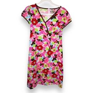 Girls Hanna Andersson Cotton Knit Bright Pink Floral Dress Small
